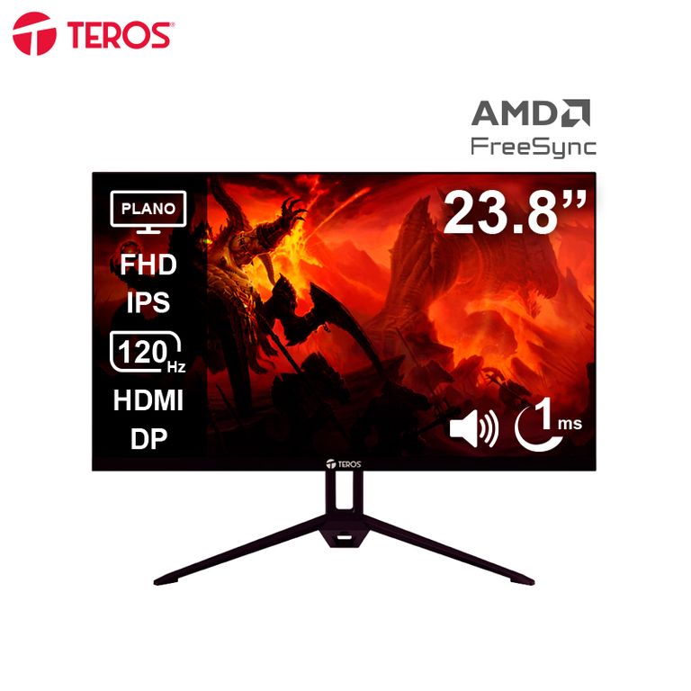 Monitor Plano Teros Te-2415S 23.8 Fhd Ips 120Hz 1Ms Hdmi Dp Parlantes