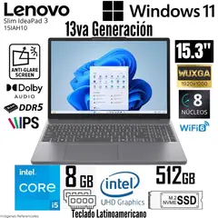 LENOVO - Laptop IdeaPad Slim 3 15IRH10 Intel Core i5-13420H 8GB RAM 512GB SSD 15.3" WUXGA - Luna Grey