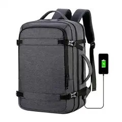 VARIOS - Mochila de Viaje Impermeable Ancho Ajustable Oxford con Puerto USB Gris Mod. D