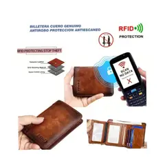 GENERICO - Billeteras para hombre plegables, con protección RFID natiescaneo cuero marron