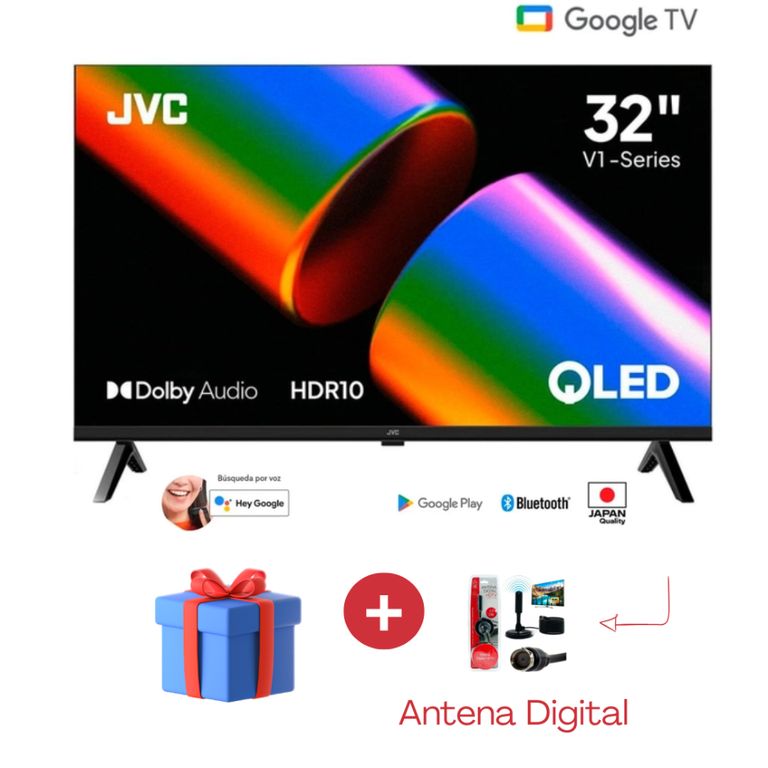 Televisor JVC 32 QLED HD Google Tv LT-32KM1584 Smart Tv + Antena Digital