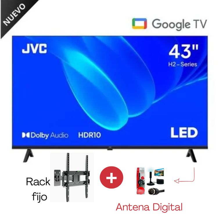 TELEVISOR JVC 43'' FHD LT-43KM358 GOOGLE TV 2025 + Antena Digital + Rack