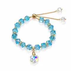 GENERICO - Pulsera Murano Azul Ajustable Mujer con Dije Cristal Acero Inoxidable Elegante