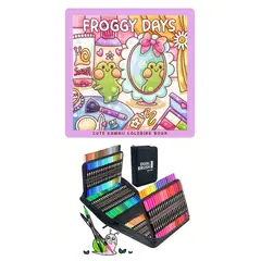 GENERICO - Plumones Dual Brush Punta Pincel 120 Colores + Libro para colorear Cocowyo Froggy Days