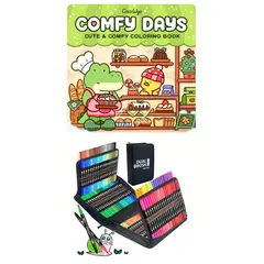 GENERICO - Plumones Dual Brush Punta Pincel 120 Colores con Estuche + Libro para colorear Comfy Days CocoWyo