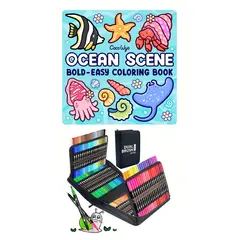 GENERICO - Plumones Dual Brush Punta Pincel 120 Colores + Libro para colorear Cocowyo Ocean Scene