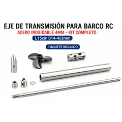 GENERICO - Eje de transmisión 4mm para barco RC + kit completo acero inoxidable L15cm 014-4x3mm