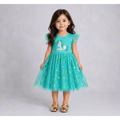ARELYS - Vestido Niña Celeste Unicornio Talla 8