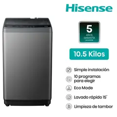 Hisense - LAVADORA CARGA SUPERIOR 10.5KG WT1D1030UT