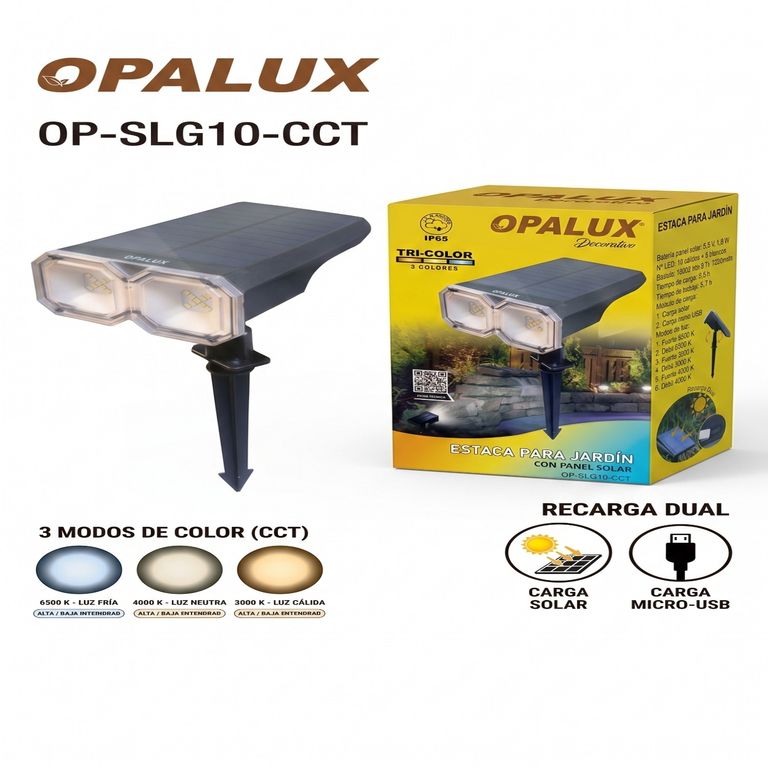 Estaca Solar LED Jardín Tri-color Carga Dual USB IP65