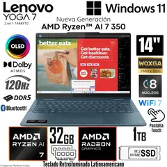 LENOVO - Laptop Yoga 7 2 en 1 14AKP10 AMD Ryzen AI 7 350 32GB RAM 1TB SSD 14" OLED 2.8K WQXGA TÁCTIL