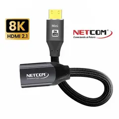 NETCOM - Cable adaptador convertidor Mini HDMI a HDMI Hembra 8K 60Hz 4K 120Hz Alta Velocidad 48Gbps