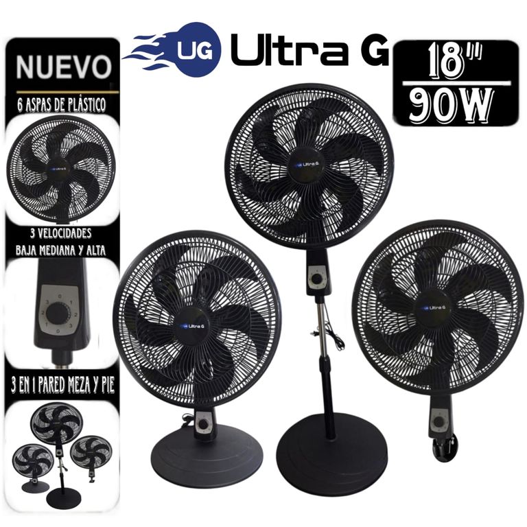 Ventilador 3 en 1 Silencioso de 18"pulgadas NEGRO ULTRA G