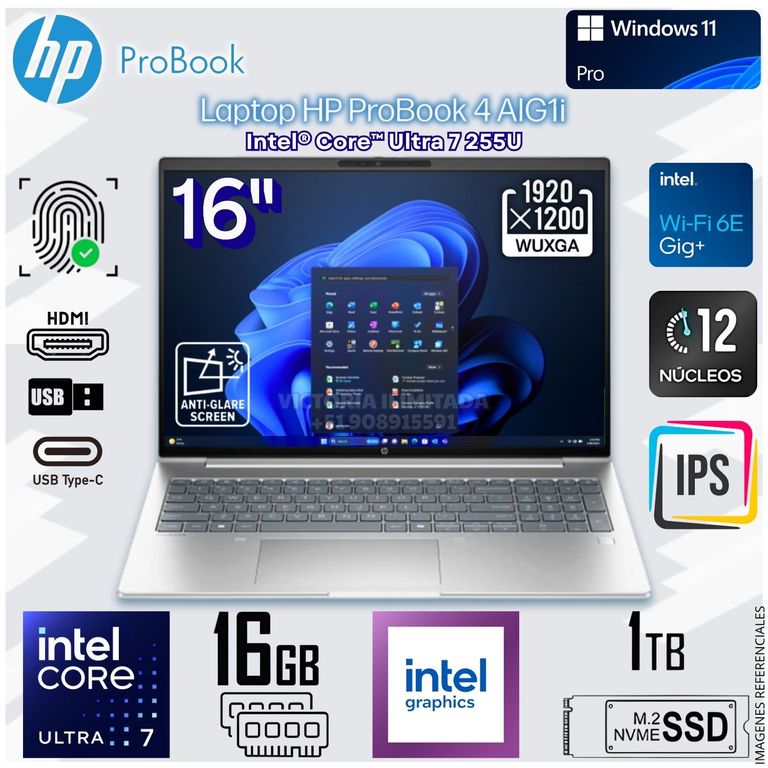 Laptop Notebook ProBook 4 AIG1i 16" WUXGA Intel® Core™ Ultra 7 255U 16GB DDR5 1TB SSD - BH8M9LT