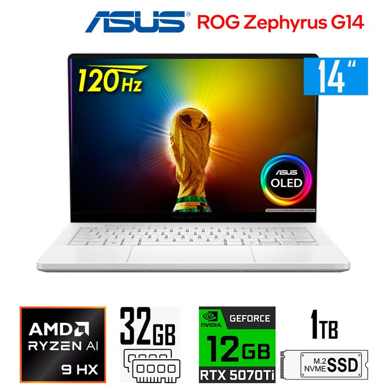Laptop Gamer ROG Zephyrus G14 Ryzen AI 9-HX370 12gb RTX5070Ti 32gb Ram 1tb ssd 14″ OLED 120Hz