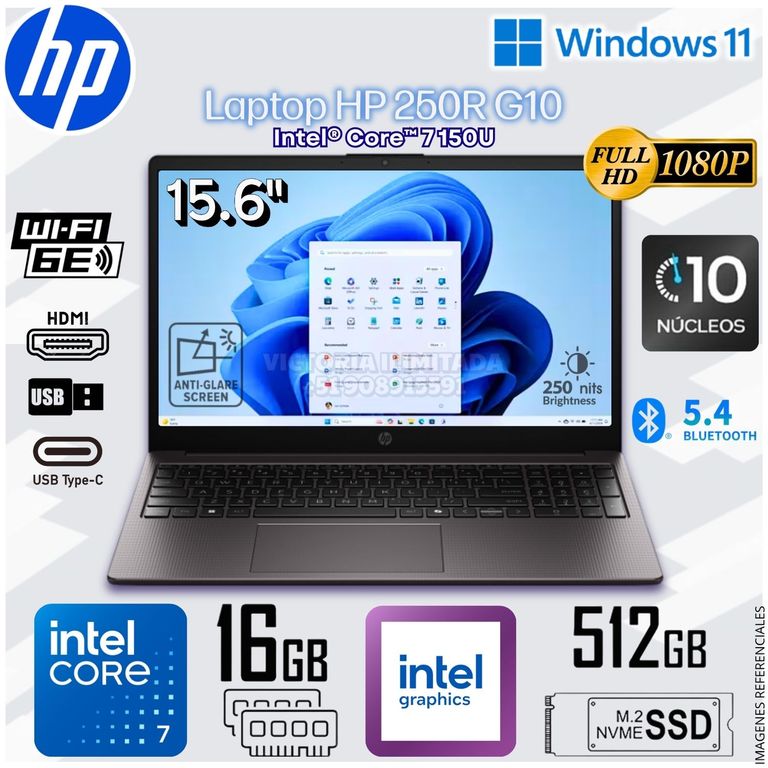 Laptop Notebook 250R G10 15.6" FHD Intel® Core™ 7 150U Intel® Graphics 16GB DDR5 512GB SSD - D2DX8AT