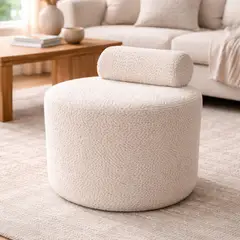 GENERICO - Puff Freska Bouclé con Respaldo 54x40x45 cm Diseño Compacto y Moderno