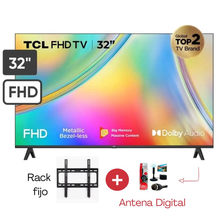 TELEVISOR DE 32" SMART TV 32S5400AF + Antena Digital + Rack