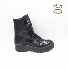 FAR WEST - Botines Charol Niña Combat Cuero Negro