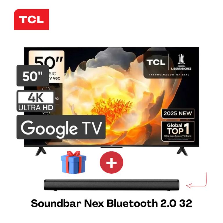 Televisor 50” 4K UHD Smart TV Google TV 50V6C + Soundbar Nex Bluetooth 2.0 32