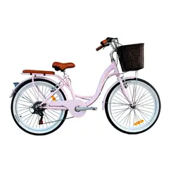 GENERICO - Bicicleta Vintage Aro 24 con Cambios Shimano y Canasta Amplia – Rosado