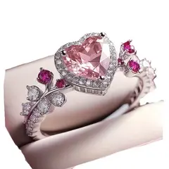 GENERICO - Anillo de Corazon Lujo Circonita Rosa Mujer