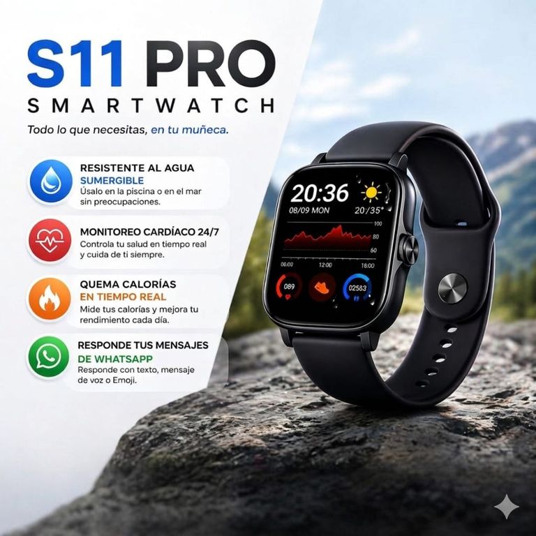 RELOJ INTELIGENTE S11 PRO , IP68 HASTA 10Mt, CON RESPUESTA DE WHATSAPP, CHATGPT