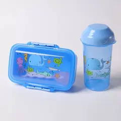 GENERICO - Set de Almuerzo Infantil Aventura Marina Lonchera y Botella Ergonómica celeste