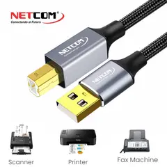 NETCOM - Cable USB 2.0 para impresora 3 Metros 480Mbps USB A a USB B