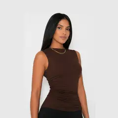 GENERICO - Blusa Sofia Elegante Cuello Alto Ajuste Entallado Color Marrón