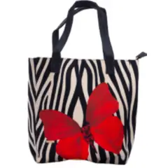 CHULA TULUM - CARTERA MODELO TOTE YUTE DISEÑO ZEBRA MARIPOSA ROJA