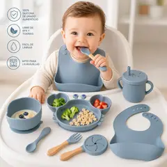 GENERICO - Set alimentación de silicona niño celeste