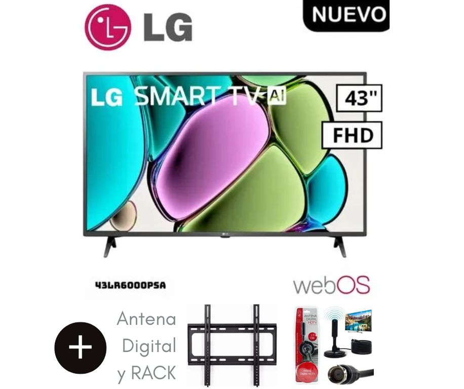 Televisor 43 FHD Smart TV AI 43LR6000PSA + Antena Digital + RACK