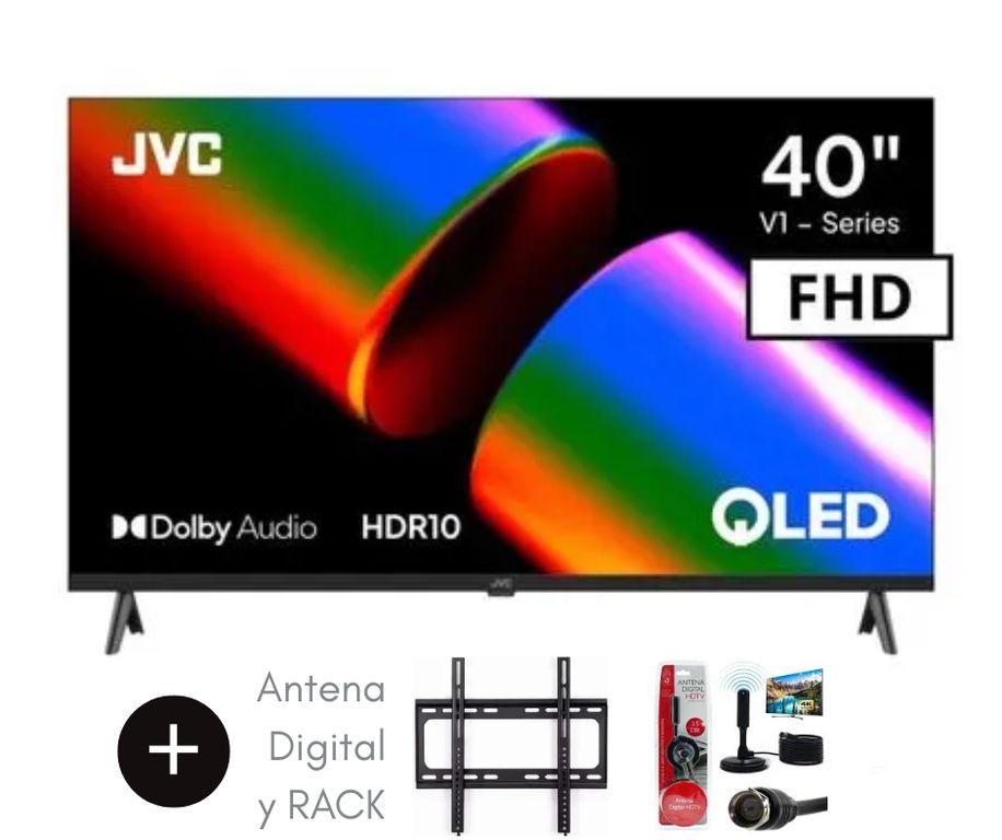 Televisor JVC 40 QLED FHD Google TV LT-40KB758 + Antena Digital + RACK