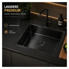 MAGIC - LAVADERO PREMIUM PESADO DE COCINA 60x45 negro - Acero Inoxidable