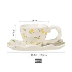 GENERICO - Set Taza Floral Vintage con Plato Ondulado Estilo Kawaii Elegante