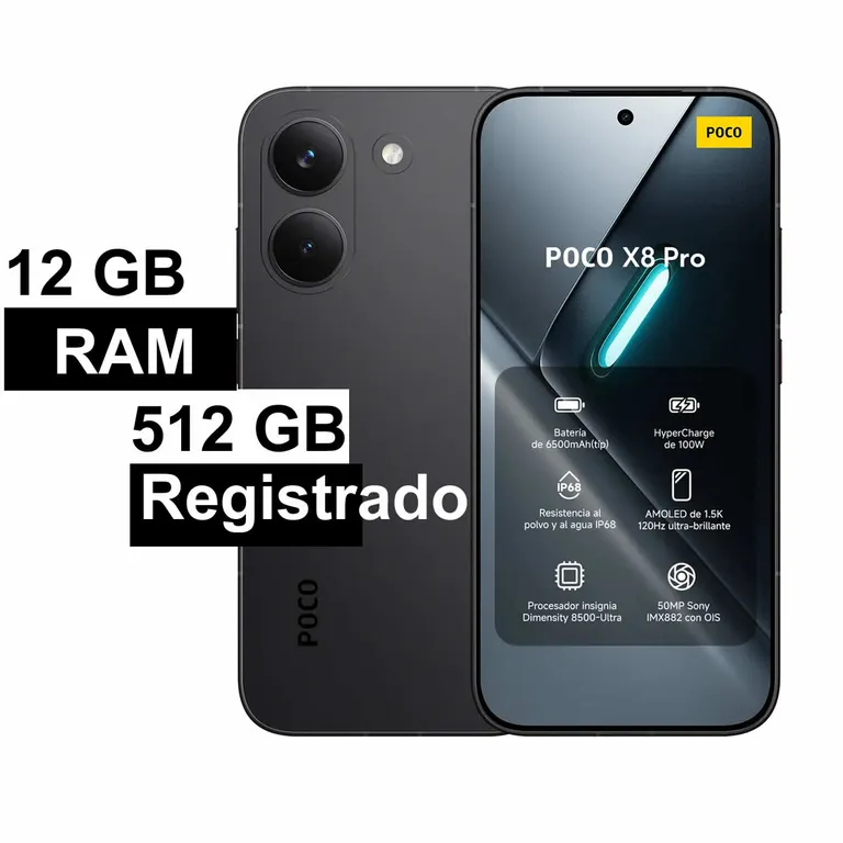 POCO X8 Pro Negro 12 GB RAM + 512 GB ALMACENAMIENTO REGISTRADO