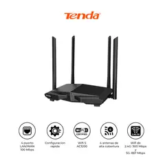 TENDA - Router WiFi AC6 AC1200 Doble Banda 4 Antenas