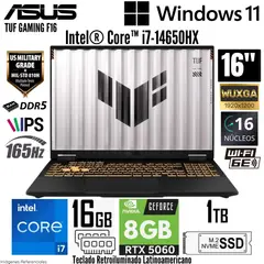 ASUS - Laptop TUF Gaming F16 Intel Core i7-14650HX 16GB RAM 1TB SSD RTX 5060-8GB 16" WUXGA 165 Hz