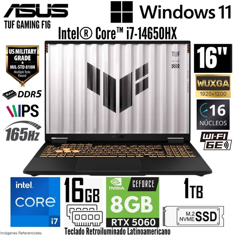 Laptop TUF Gaming F16 Intel Core i7-14650HX 16GB RAM 1TB SSD RTX 5060-8GB 16" WUXGA 165 Hz