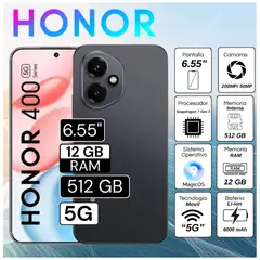 HONOR - Celular 400 6.55" Pulg. 12GB RAM 512GB RAM MagicOS 9.0 - Negro