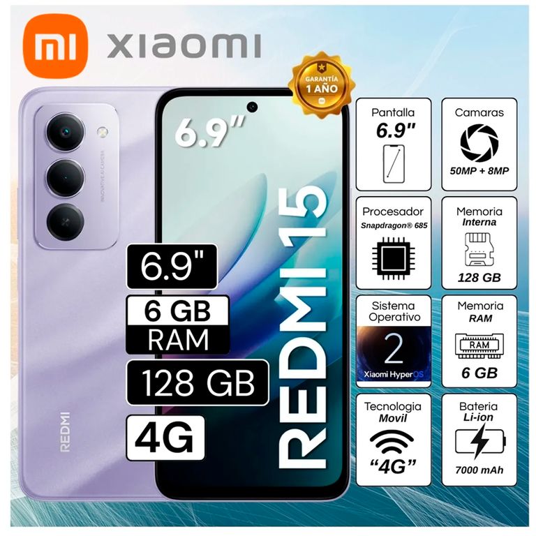 CELULAR REDMI 15 6RAM 128GB MORADO