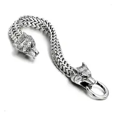 GENERICO - Pulsera Cadena Con Cabeza De Lobo Metal Para Hombre