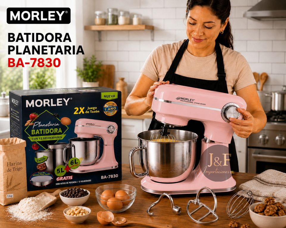 BATIDORA PROFESIONAL PLANETARIA CON DOS TAZONES DE 5 Y 6 LITROS DE 3000 WATTS COLOR ROSADO