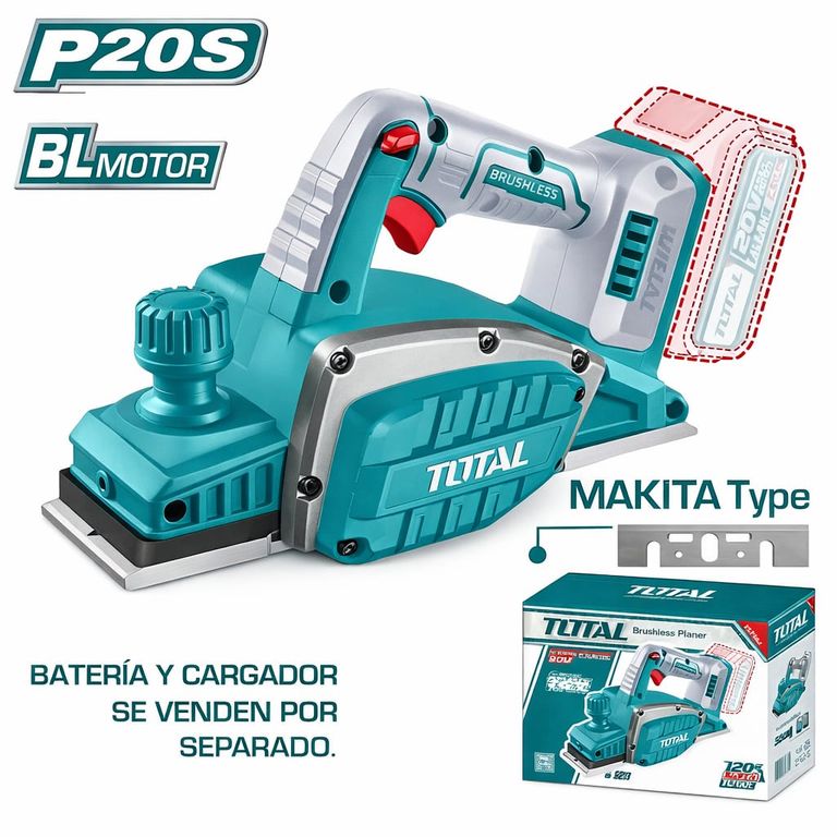 Cepillo Inalámbrico Carpintero Industrial TOTAL Sin Batería Ni Cargador TRLI20401