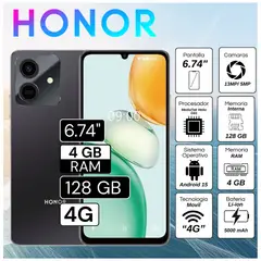 HONOR - Celular Play 10 6.74" Pulg. 4GB RAM 128GB Android 15 - Negro Medianoche
