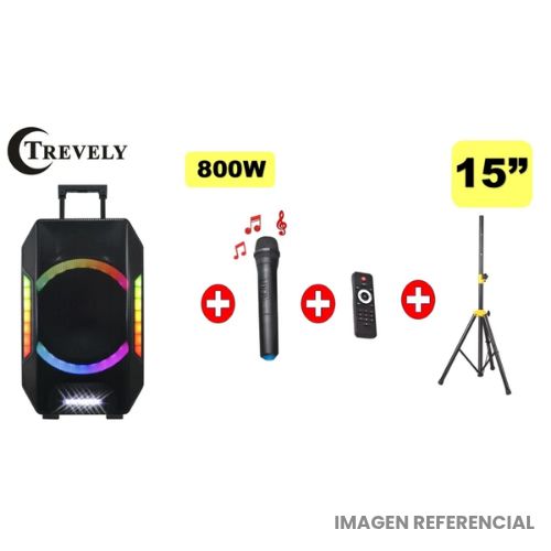 Parlante Portátil TA-1592, 15 Pulgadas, 800W, Bluetooth, Luces LED, Incluye Trípode PAT-70