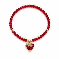 GENERICO - Pulsera Murano Roja Corazón Brillante Dorado Mujer Ajustable