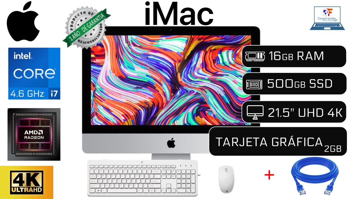 Imac I7 4.6 Ghz 16GB RAM 500GB SSD Video 2GB GDDR5 21.5" 4K REACONDICIONADA 1 AÑO GARANTÍA
