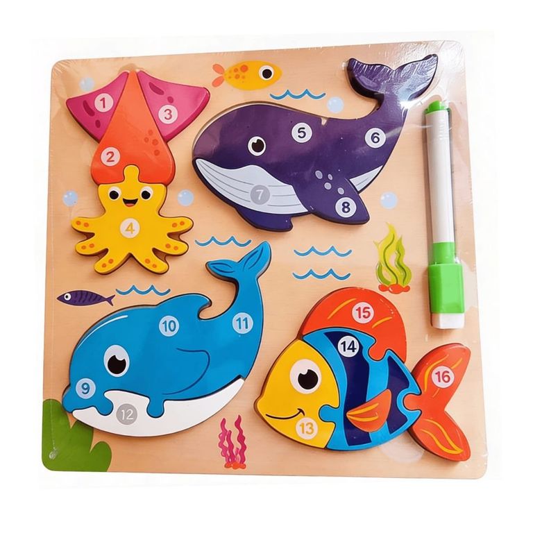 Rompecabeza de Animales de encaje alto relieve 4 en 1 con pizarra y marcador para niños